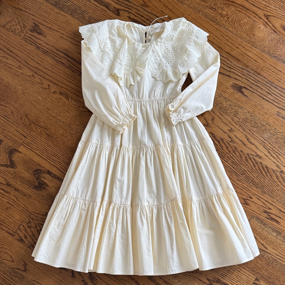 Petite Amalie Cream Kids Dress with broderie collar sz 7